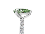 Platinum 4.06 Carat Green VS1 Pear Diamond Solitaire Engagement Ring with Round Pavé Band and Prong Setting