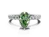 White gold Fancy Green Pear  Solitaire Pave Diamond Engagement Ring with Four-Prong Setting_264