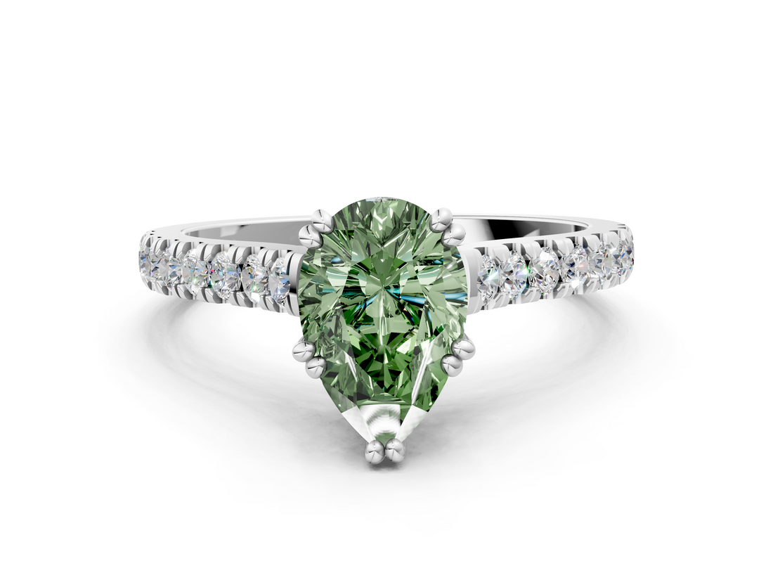 White gold Fancy Green Pear  Solitaire Pave Diamond Engagement Ring with Prong Setting_20