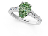 White gold Fancy Green Pear  Solitaire Pave Diamond Engagement Ring with Prong Setting_21
