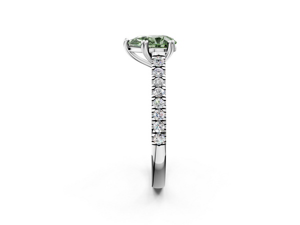 White gold Fancy Green Pear  Solitaire Pave Diamond Engagement Ring with Prong Setting