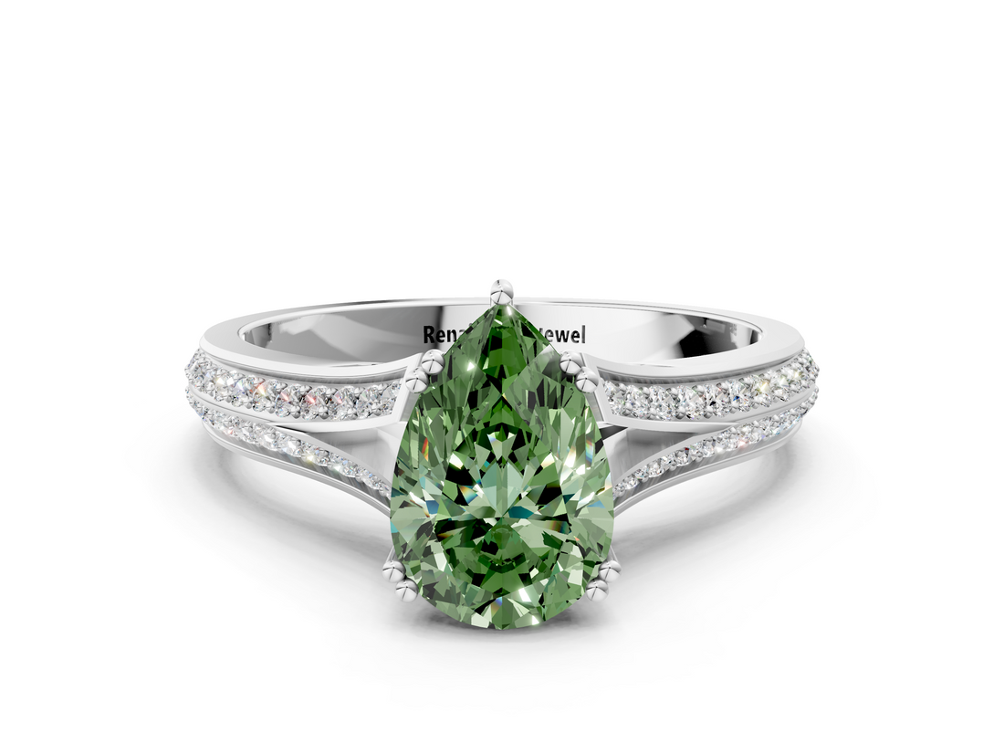 White gold Fancy Green Pear  Solitaire Pave Split Shank Engagement Ring with Six-Prong Setting_54
