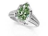 White gold Fancy Green Pear  Solitaire Pave Split Shank Ring with Four-Prong Setting_166