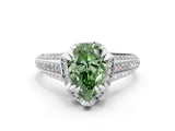 White gold Fancy Green Pear  Solitaire Pave Split Shank Ring with Four-Prong Setting_173
