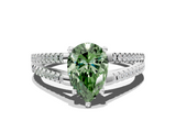 White gold Fancy Green Pear  Solitaire Split Shank Pavé Diamond Engagement Ring_383
