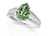 White gold Fancy Green Pear  Solitaire Split Shank Pavé Diamond Engagement Ring_384