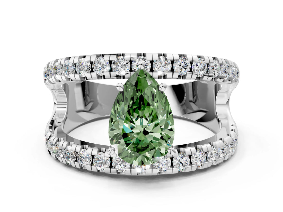 White gold Fancy Green Pear  Solitaire Split Shank Pave Diamond Ring_50