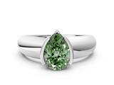 White gold Fancy Green Pear  Solitaire Tension Set Diamond Ring with Wide Band_37