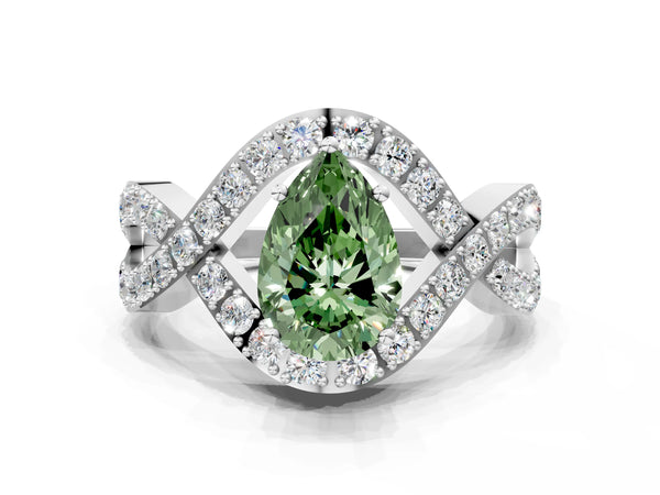 Sterling Silver Pear-Shaped Infinity Twist Pave Engagement Ring Setting for Fancy Green Center
