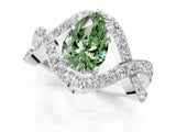 White gold Fancy Green Pear  Solitaire Twist Band Pavé Diamond Engagement Ring_51