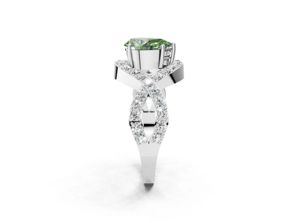 Sterling Silver Pear-Shaped Infinity Twist Pave Engagement Ring Setting for Fancy Green Center
