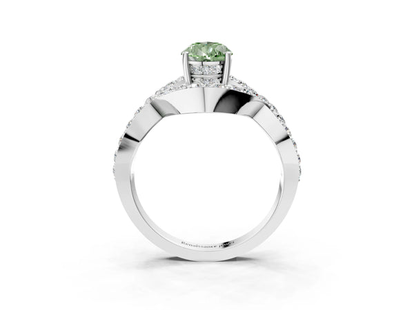 White Gold Pear-Shaped Infinity Twist Pave Engagement Ring Setting for Fancy Green Center