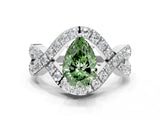 White gold Fancy Green Pear  Solitaire Twist Band Pavé Diamond Engagement Ring_56