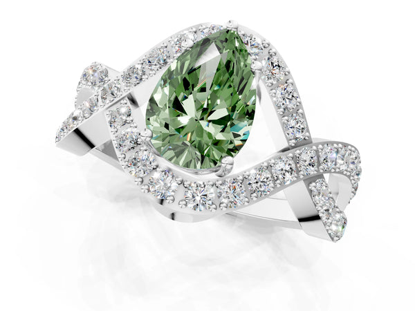 Platinum Pear-Shaped Infinity Twist Engagement Ring Setting for Fancy Green Center with Pave Ribbons