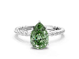 White gold Fancy Green Pear  Solitaire Twist Band Ring with Four-Prong Setting_141