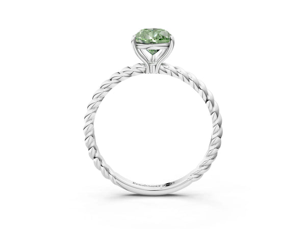 White gold Fancy Green Pear  Solitaire Twist Band Ring with Four-Prong Setting