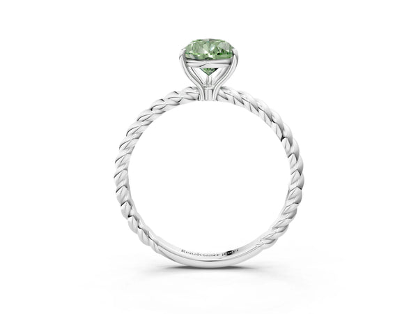 White gold Fancy Green Pear  Solitaire Twist Band Ring with Four-Prong Setting