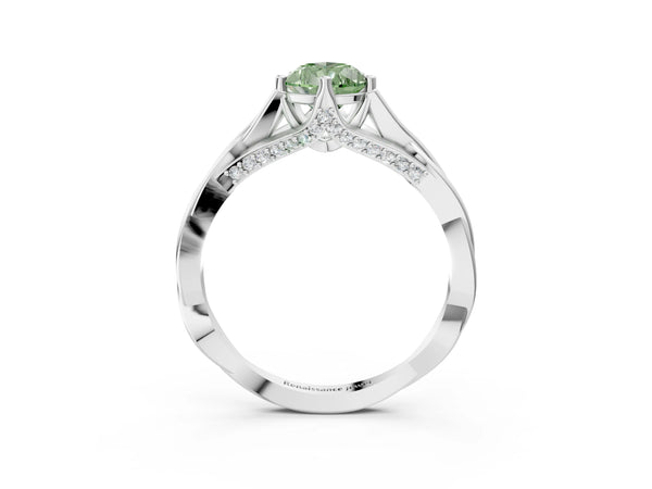 White gold Fancy Green Pear  Solitaire Twist Band Six-Prong Setting