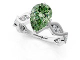 White gold Fancy Green Pear  Solitaire Twist Band with Leaf Prong Setting 2