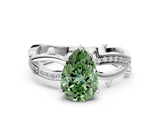 White gold Fancy Green Pear  Solitaire Twist Band with Pavé Accents and Four-Prong Setting_20