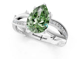White gold Fancy Green Pear  Solitaire Twist Band with Pavé Accents and Four-Prong Setting_21