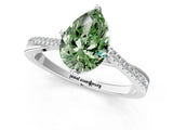 White gold Fancy Green Pear  Solitaire Twist Band with Pavé Diamonds and Four-Prong Setting_62