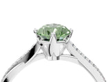 White gold Fancy Green Pear  Solitaire Twist Band with Pavé Diamonds and Four-Prong Setting_65