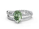 White gold Fancy Green Pear  Solitaire Twist Band with Pavé Setting and Four-Prong Setting_111