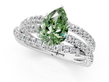 White gold Fancy Green Pear  Solitaire Twist Band with Pavé Setting and Four-Prong Setting_112