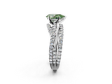 White gold Fancy Green Pear  Solitaire Twist Band with Pavé Setting and Four-Prong Setting_114