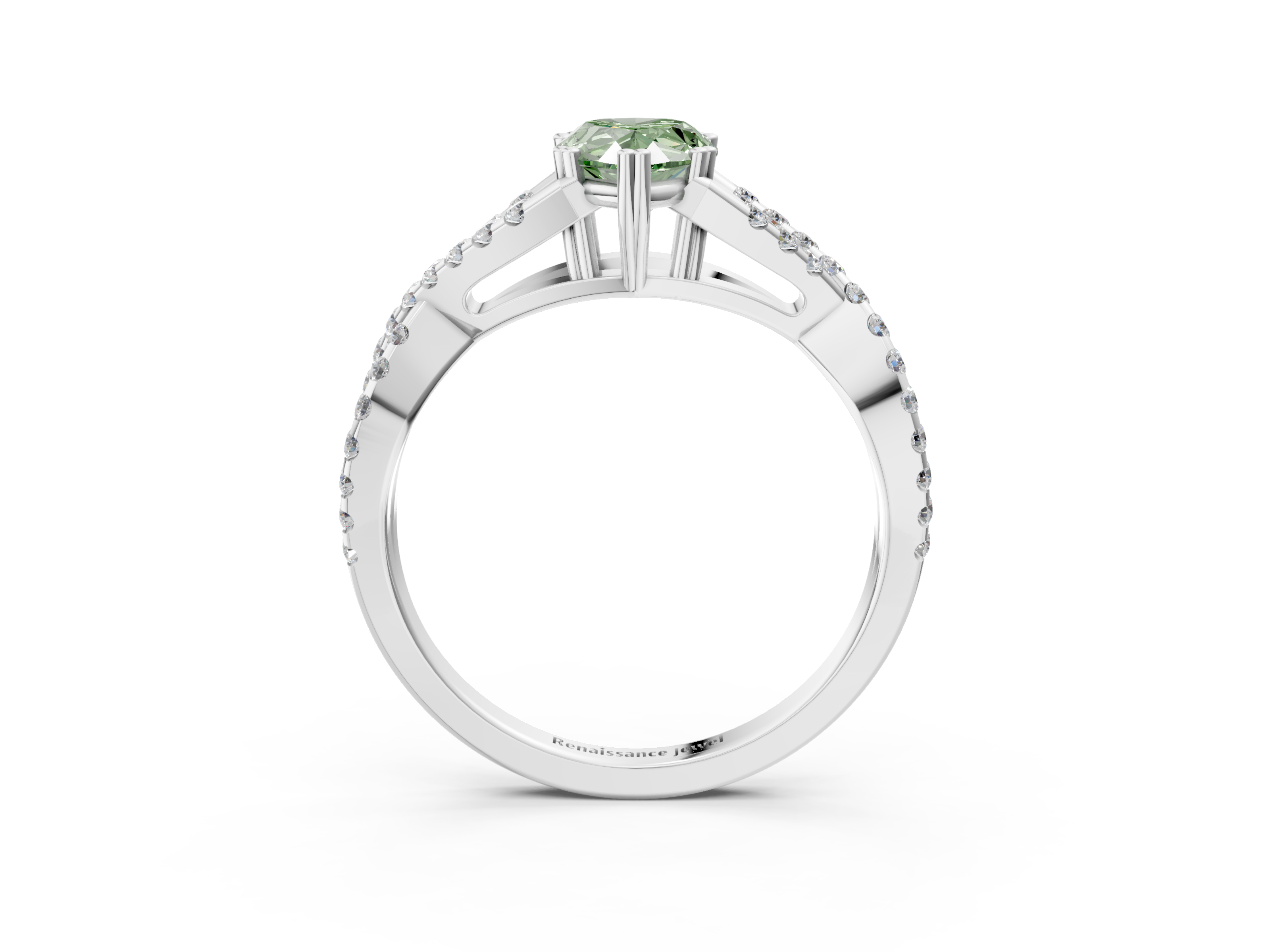 White gold Fancy Green Pear  Solitaire Twist Band with Pavé Setting and Four-Prong Setting_16