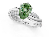 White gold Fancy Green Pear  Solitaire Twist Band with Pave Prong Setting_76