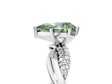 White gold Fancy Green Pear  Solitaire Twist Band with Pave Prong Setting_86