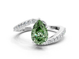 White gold Fancy Green Pear  Solitaire Twist Band with Pave Set Diamonds and Four-Prong Setting_126