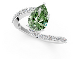 White gold Fancy Green Pear  Solitaire Twist Band with Pave Set Diamonds and Four-Prong Setting_127