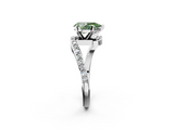 White gold Fancy Green Pear  Solitaire Twist Band with Pave Set Diamonds and Four-Prong Setting_128