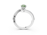 White gold Fancy Green Pear  Solitaire Twist Band with Pave Set Diamonds and Four-Prong Setting_129