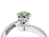 White gold Fancy Green Pear  Solitaire Twist Band with Pave Set Diamonds and Four-Prong Setting_130