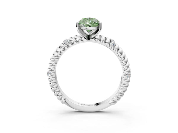 Platinum Fancy Green Pear  Solitaire Twisted Band Prong Set Engagement Ring