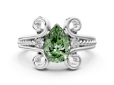 White gold Fancy Green Pear  Solitaire Twisted Band Scroll Prong Ring_3
