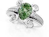 White gold Fancy Green Pear  Solitaire Twisted Band Scroll Prong Ring_4