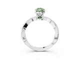 White gold Fancy Green Pear  Solitaire Twisted Band with Bead Prong Setting_394