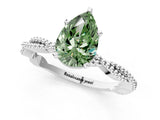 White gold Fancy Green Pear  Solitaire Twisted Band with Bead Prong Setting_397