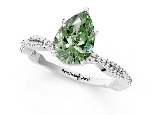 White Gold Pear-Shaped Twisted Engagement Ring Setting for Fancy Green Center