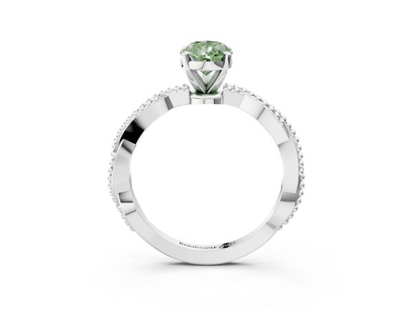 White Gold Pear-Shaped Twisted Engagement Ring Setting for Fancy Green Center