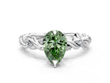 White gold Fancy Green Pear  Solitaire Twisted Band with Pavé Accents and Four-Prong Setting_3