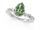 White gold Fancy Green Pear  Solitaire Twisted Band with Pavé Accents and Four-Prong Setting_4