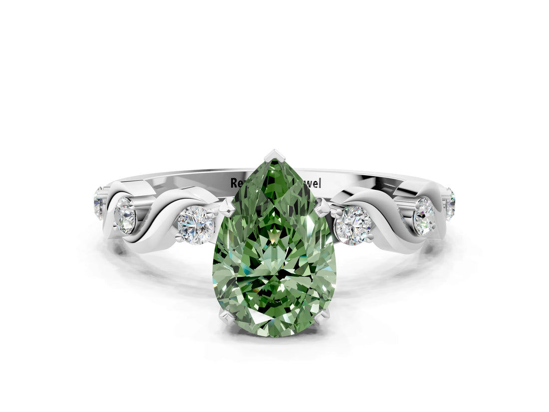 White gold Fancy Green Pear  Solitaire Twisted Band with Prong Setting 1