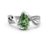 White gold Fancy Green Pear  Solitaire Twisted Band with Prong Setting_3