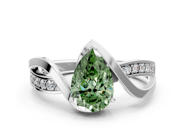 Platinum Fancy Green Pear  Solitaire Twisted Band with Prong Setting